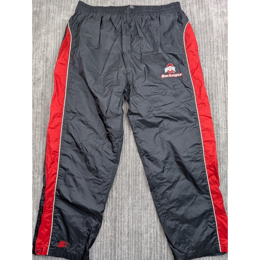 VTG Starter Ohio State Buckeyes OSU Track Pants Mens XL Wide Leg Ankle Zip Black